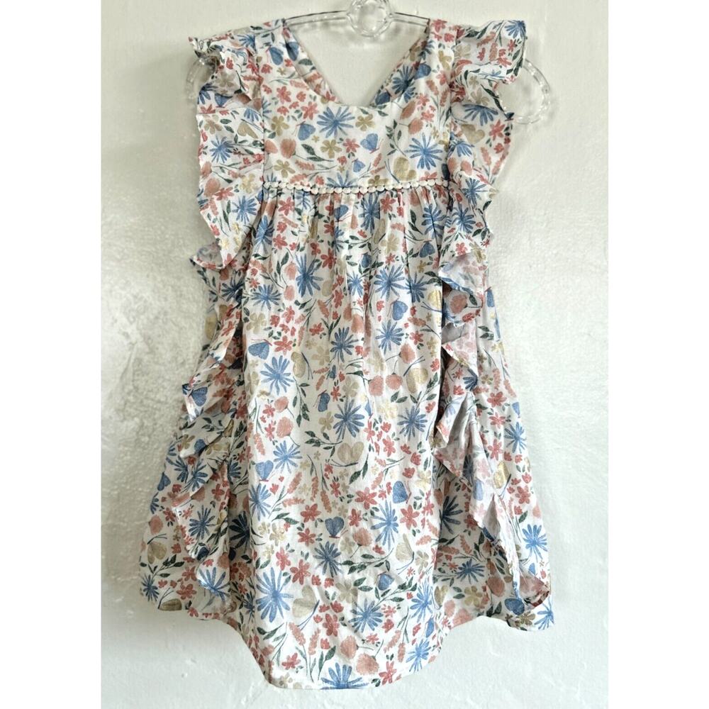 Shabby chic sundress soft pastel butterfly floral pinafore sz girls 6 lined